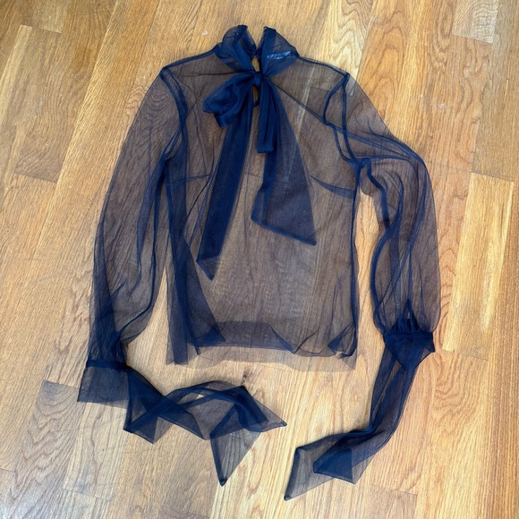 Elegant Sheer Navy Blouse - Picture 1 of 4
